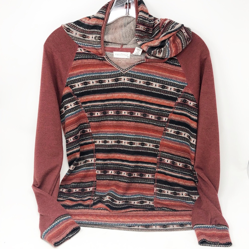 Full Tilt Aztec Patterned Brick Colored Hoodie-Xs - image 1